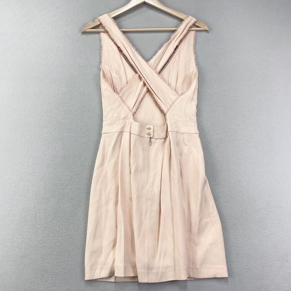 Sezane Alya Mini Dress Womens XS (36) Blush Pink Deep V Romantic Feminine - Picture 5 of 10